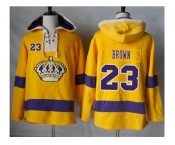 Men's Los Angeles Kings #23 Dustin Brown Gold Sawyer Hooded Sweatshirt Stitched NHL Jersey