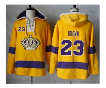 Men's Los Angeles Kings #23 Dustin Brown Gold Sawyer Hooded Sweatshirt Stitched NHL Jersey