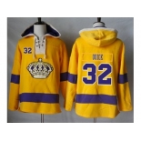 Men's Los Angeles Kings #32 Jonathan Quick Gold Sawyer Hooded Sweatshirt Stitched NHL Jersey