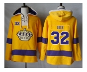 Men's Los Angeles Kings #32 Jonathan Quick Gold Sawyer Hooded Sweatshirt Stitched NHL Jersey