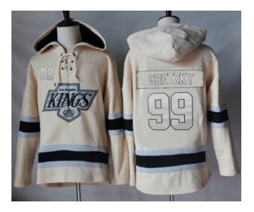 Men's Los Angeles Kings #99 Wayne Gretzky Cream Sawyer Hooded Sweatshirt Stitched NHL Jersey