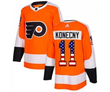 Adidas Philadelphia Flyers #11 Travis Konecny Authentic Orange USA Flag Fashion NHL Jersey