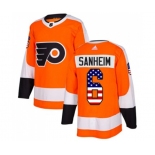 Adidas Philadelphia Flyers #6 Travis Sanheim Authentic Orange USA Flag Fashion NHL Jersey