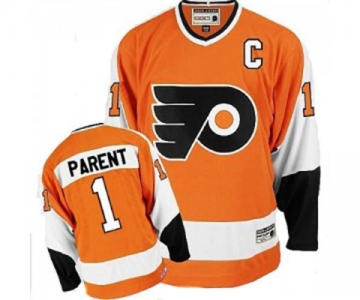 CCM Philadelphia Flyers #1 Bernie Parent Authentic Orange Throwback NHL Jersey