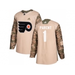 Men Adidas Philadelphia Flyers #1 Bernie Parent Camo Authentic 2017 Veterans Day Stitched NHL Jersey