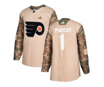 Men Adidas Philadelphia Flyers #1 Bernie Parent Camo Authentic 2017 Veterans Day Stitched NHL Jersey