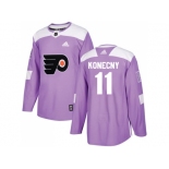 Men Adidas Philadelphia Flyers #11 Travis Konecny Purple Authentic Fights Cancer Stitched NHL Jersey