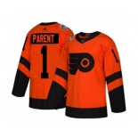 Men's Flyers #1 Bernie Parent Orange 2019 Stadium Series Stitched Hockey Jersey