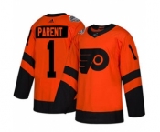 Men's Flyers #1 Bernie Parent Orange 2019 Stadium Series Stitched Hockey Jersey