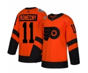 Men's Flyers #11 Travis Konecny Orange 2019 Stadium Series Stitched Hockey Jersey