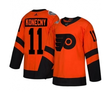 Men's Flyers #11 Travis Konecny Orange 2019 Stadium Series Stitched Hockey Jersey