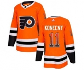 Men's Flyers #11 Travis Konecny Orange Home Drift Fashion Stitched Hockey Jersey