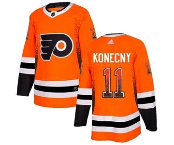 Men's Flyers #11 Travis Konecny Orange Home Drift Fashion Stitched Hockey Jersey