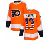 Men's Flyers #13 Kevin Hayes Orange Home Authentic USA Flag Stitched Hockey Jersey