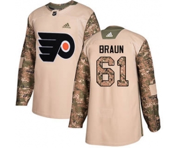 Men's Flyers #61 Justin Braun Camo Authentic 2017 Veterans Day Stitched Hockey Jersey