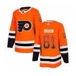 Men's Flyers #61 Justin Braun Orange Home Authentic Drift Fashion Stitched Hockey Jersey