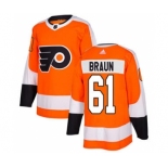 Men's Flyers #61 Justin Braun Orange Home Authentic Stitched Hockey Jersey