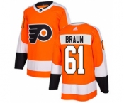 Men's Flyers #61 Justin Braun Orange Home Authentic Stitched Hockey Jersey