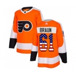 Men's Flyers #61 Justin Braun Orange Home Authentic USA Flag Stitched Hockey Jersey