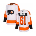 Men's Flyers #61 Justin Braun White Road Authentic Stitched Hockey Jersey