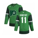 Men's Philadelphia Flyers #11 Travis Konecny 2020 St. Patrick's Day Stitched Hockey Jersey Green