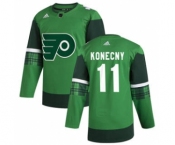 Men's Philadelphia Flyers #11 Travis Konecny 2020 St. Patrick's Day Stitched Hockey Jersey Green