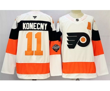 Men's Philadelphia Flyers #11 Travis Konecny White 2024-25 With A Patch Stitched Jersey