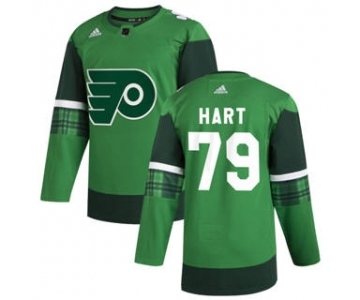 Men's Philadelphia Flyers #79 Carter Hart 2020 St. Patrick's Day Stitched Hockey Jersey Green