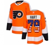 Men's Philadelphia Flyers #79 Carter Hart Orange Home USA Flag Stitched Hockey Jersey