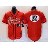 Men's Philadelphia Flyers Orange Team Big Logo Cool Base Stitched Baseball Jersey