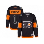 Men's Reebok Philadelphia Flyers #1 Bernie Parent Authentic Black 2017 Stadium Series NHL Jersey