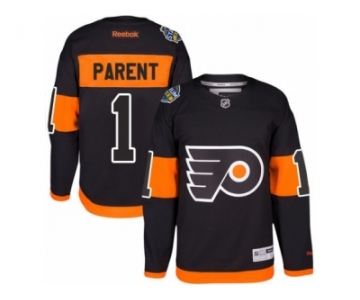 Men's Reebok Philadelphia Flyers #1 Bernie Parent Authentic Black 2017 Stadium Series NHL Jersey