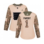 Women Adidas Philadelphia Flyers #1 Bernie Parent Authentic Camo Veterans Day Practice NHL Jersey