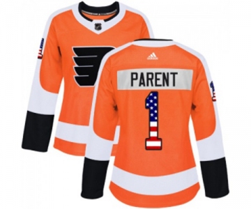 Women Adidas Philadelphia Flyers #1 Bernie Parent Authentic Orange USA Flag Fashion NHL Jersey