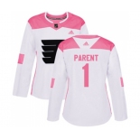 Women Adidas Philadelphia Flyers #1 Bernie Parent Authentic White Pink Fashion NHL Jersey