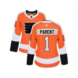 Women Adidas Philadelphia Flyers #1 Bernie Parent Orange Home Authentic Stitched NHL Jersey