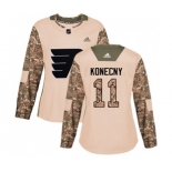 Women Adidas Philadelphia Flyers #11 Travis Konecny Authentic Camo Veterans Day Practice NHL Jersey