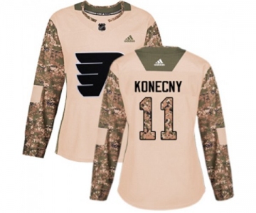 Women Adidas Philadelphia Flyers #11 Travis Konecny Authentic Camo Veterans Day Practice NHL Jersey