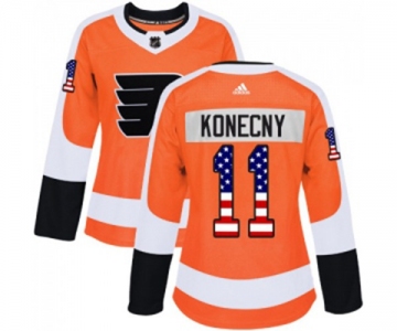 Women Adidas Philadelphia Flyers #11 Travis Konecny Authentic Orange USA Flag Fashion NHL Jersey