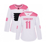 Women Adidas Philadelphia Flyers #11 Travis Konecny Authentic White Pink Fashion NHL Jersey