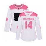 Women Adidas Philadelphia Flyers #14 Sean Couturier Authentic White Pink Fashion NHL Jersey