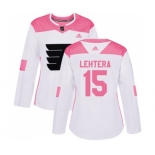 Women Adidas Philadelphia Flyers #15 Jori Lehtera Authentic White Pink Fashion NHL Jersey