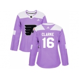 Women Adidas Philadelphia Flyers #16 Bobby Clarke Purple Authentic Fights Cancer Stitched NHL Jersey