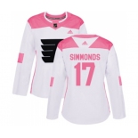 Women Adidas Philadelphia Flyers #17 Wayne Simmonds Authentic White Pink Fashion NHL Jersey