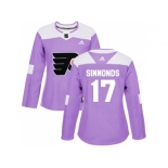 Women Adidas Philadelphia Flyers #17 Wayne Simmonds Purple Authentic Fights Cancer Stitched NHL Jersey