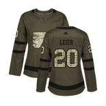 Women Adidas Philadelphia Flyers #20 Taylor Leier Authentic Green Salute to Service NHL Jersey