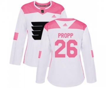 Women Adidas Philadelphia Flyers #26 Brian Propp Authentic White Pink Fashion NHL Jersey