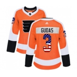 Women Adidas Philadelphia Flyers #3 Radko Gudas Authentic Orange USA Flag Fashion NHL Jersey