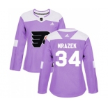 Women Adidas Philadelphia Flyers #34 Petr Mrazek Authentic Purple Fights Cancer Practice NHL Jersey