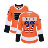 Women Adidas Philadelphia Flyers #37 Brian Elliott Authentic Orange USA Flag Fashion NHL Jersey